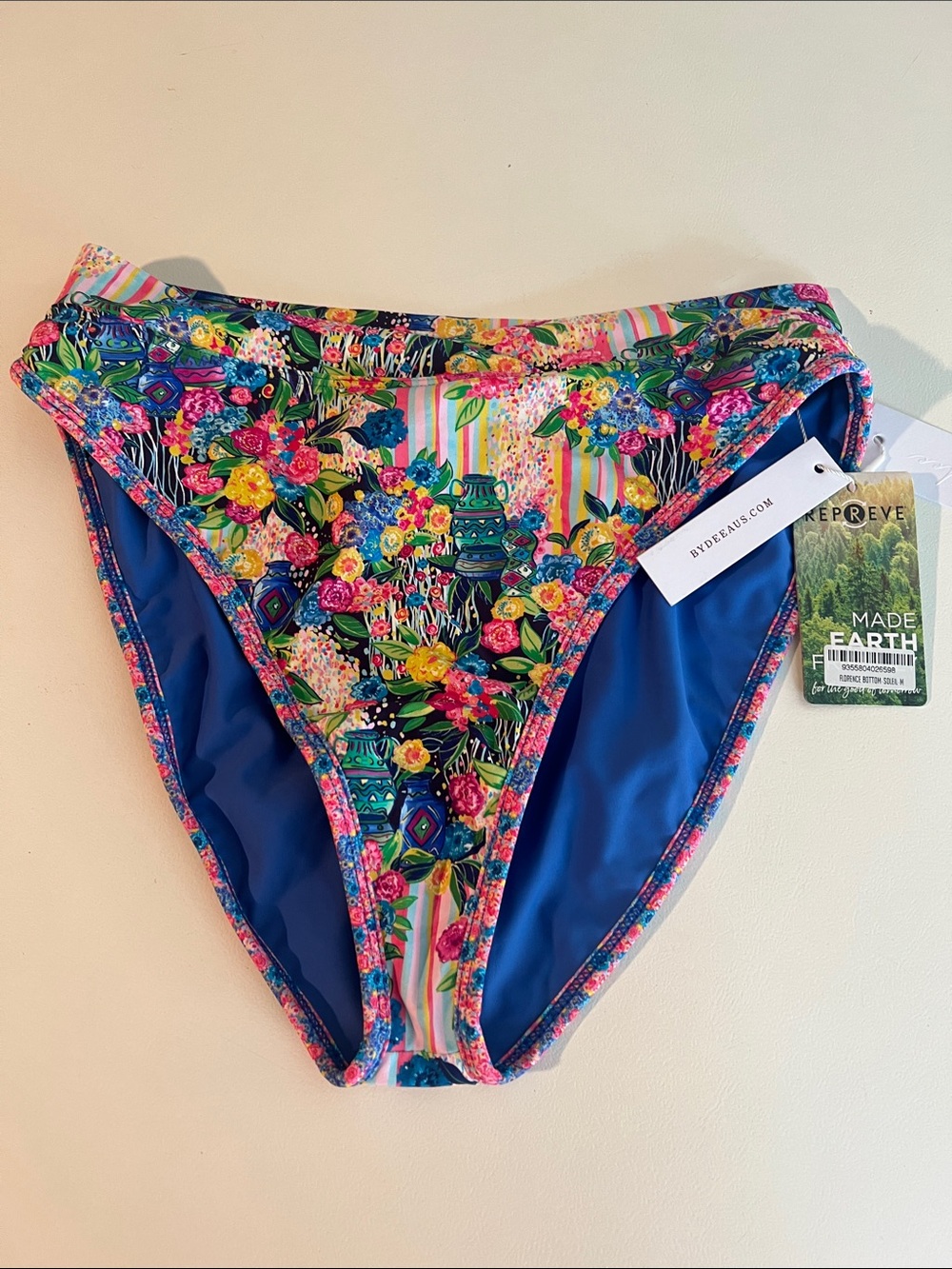 NWT Bydee By DeauS Floral High-Rise Bikini Bottom in Blue Multi